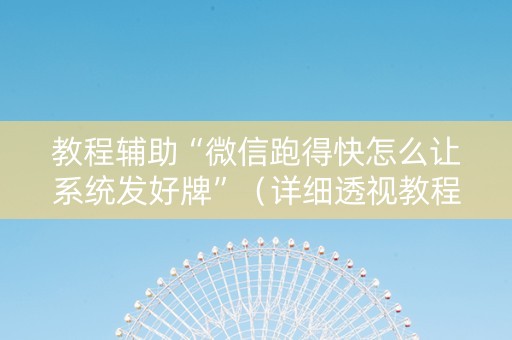 教程辅助“微信跑得快怎么让系统发好牌”（详细透视教程）-哔哩哔哩