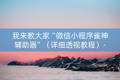 我来教大家“微信小程序雀神辅助器”（详细透视教程）-哔哩哔哩