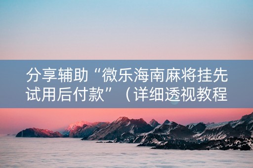 分享辅助“微乐海南麻将挂先试用后付款”（详细透视教程）-哔哩哔哩