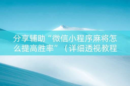 分享辅助“微信小程序麻将怎么提高胜率”（详细透视教程）-哔哩哔哩