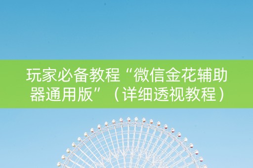 玩家必备教程“微信金花辅助器通用版”（详细透视教程）-哔哩哔哩