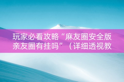 玩家必看攻略“麻友圈安全版亲友圈有挂吗”（详细透视教程）-哔哩哔哩