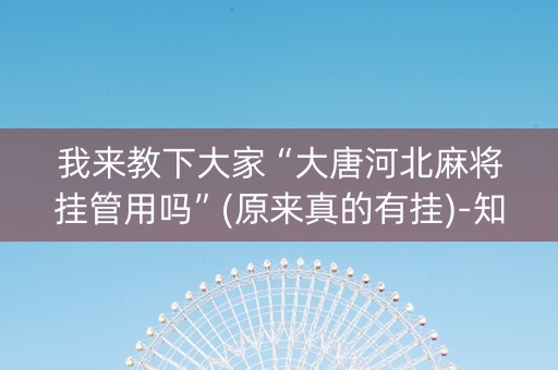 我来教下大家“大唐河北麻将挂管用吗”(原来真的有挂)-知乎