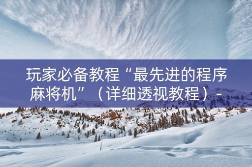 玩家必备教程“最先进的程序麻将机”（详细透视教程）-哔哩哔哩