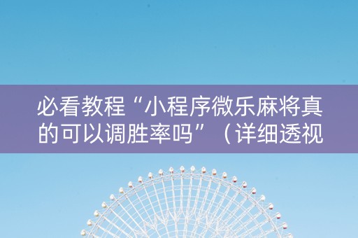 必看教程“小程序微乐麻将真的可以调胜率吗”（详细透视教程）-哔哩哔哩