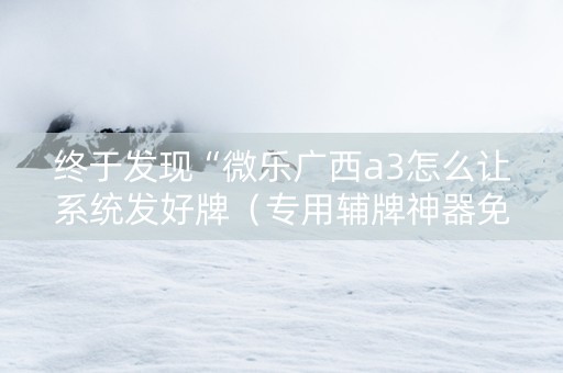 终于发现“微乐广西a3怎么让系统发好牌（专用辅牌神器免安装）