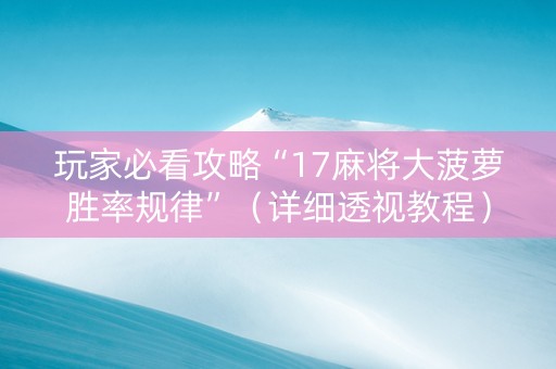 玩家必看攻略“17麻将大菠萝胜率规律”（详细透视教程）-哔哩哔哩