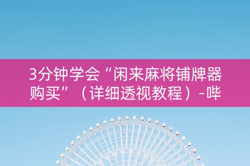 3分钟学会“闲来麻将铺牌器购买”（详细透视教程）-哔哩哔哩