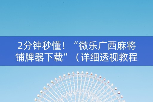 2分钟秒懂！“微乐广西麻将铺牌器下载”（详细透视教程）-哔哩哔哩