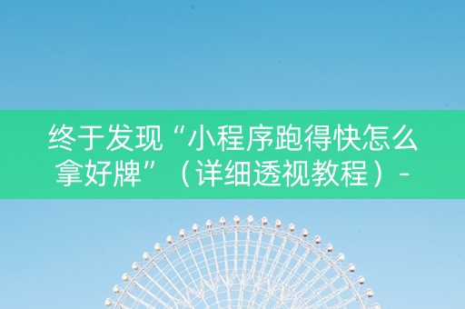 终于发现“小程序跑得快怎么拿好牌”（详细透视教程）-哔哩哔哩