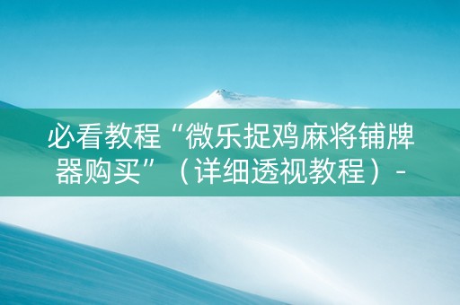 必看教程“微乐捉鸡麻将铺牌器购买”（详细透视教程）-哔哩哔哩
