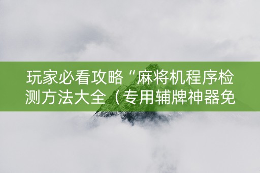 玩家必看攻略“麻将机程序检测方法大全（专用辅牌神器免安装）
