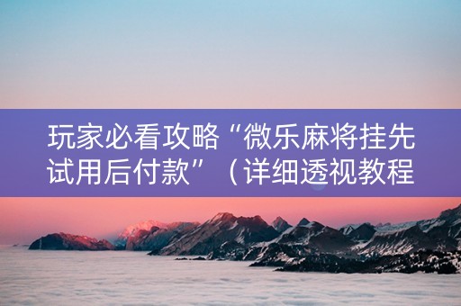 玩家必看攻略“微乐麻将挂先试用后付款”（详细透视教程）-哔哩哔哩