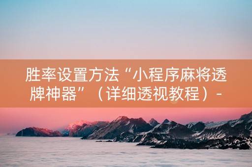 胜率设置方法“小程序麻将透牌神器”（详细透视教程）-哔哩哔哩