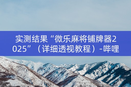 实测结果“微乐麻将铺牌器2025”（详细透视教程）-哔哩哔哩