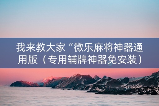 我来教大家“微乐麻将神器通用版（专用辅牌神器免安装）