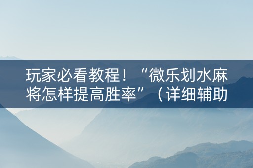 玩家必看教程！“微乐划水麻将怎样提高胜率”（详细辅助教程）-哔哩哔哩