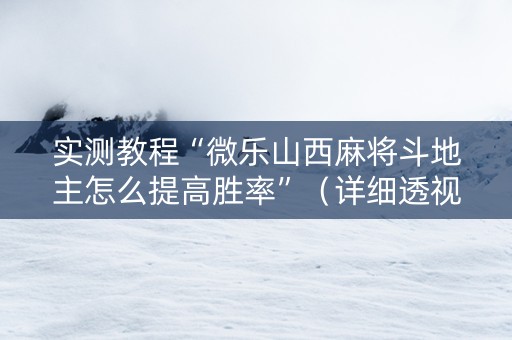 实测教程“微乐山西麻将斗地主怎么提高胜率”（详细透视教程）-哔哩哔哩