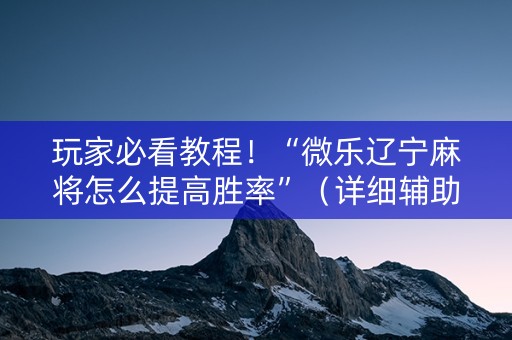玩家必看教程！“微乐辽宁麻将怎么提高胜率”（详细辅助教程）-哔哩哔哩