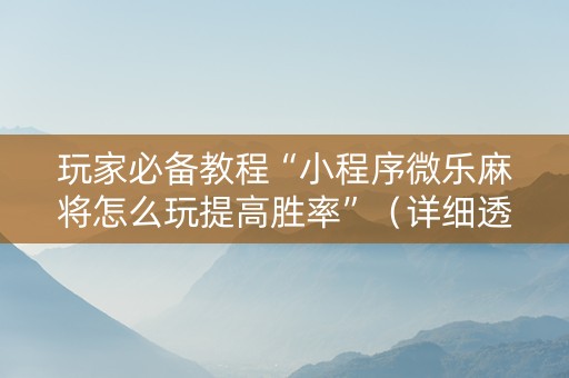 玩家必备教程“小程序微乐麻将怎么玩提高胜率”（详细透视教程）-哔哩哔哩