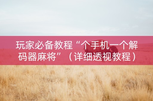 玩家必备教程“个手机一个解码器麻将”（详细透视教程）-哔哩哔哩