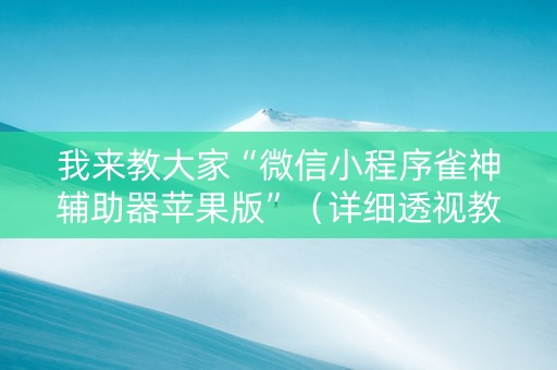 我来教大家“微信小程序雀神辅助器苹果版”（详细透视教程）-哔哩哔哩