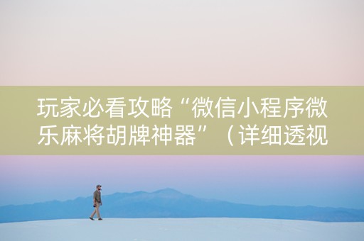 玩家必看攻略“微信小程序微乐麻将胡牌神器”（详细透视教程）-哔哩哔哩
