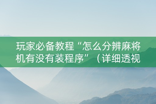 玩家必备教程“怎么分辨麻将机有没有装程序”（详细透视教程）-哔哩哔哩