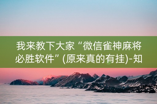 我来教下大家“微信雀神麻将必胜软件”(原来真的有挂)-知乎