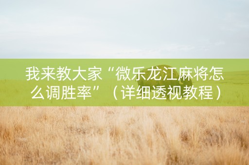 我来教大家“微乐龙江麻将怎么调胜率”（详细透视教程）-哔哩哔哩