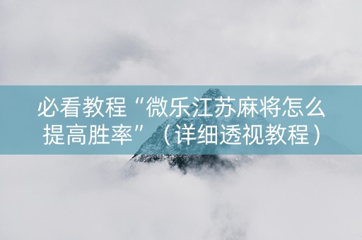 必看教程“微乐江苏麻将怎么提高胜率”（详细透视教程）-哔哩哔哩