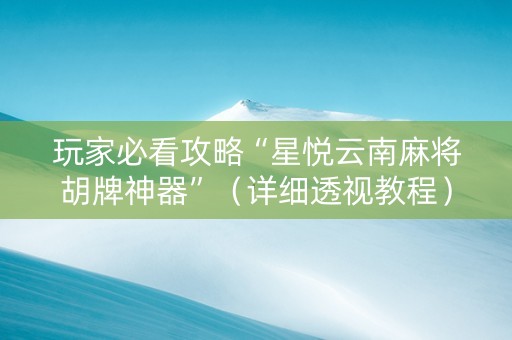 玩家必看攻略“星悦云南麻将胡牌神器”（详细透视教程）-哔哩哔哩