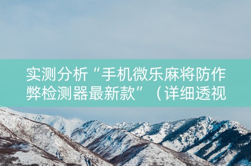 实测分析“手机微乐麻将防作弊检测器最新款”（详细透视教程）-哔哩哔哩