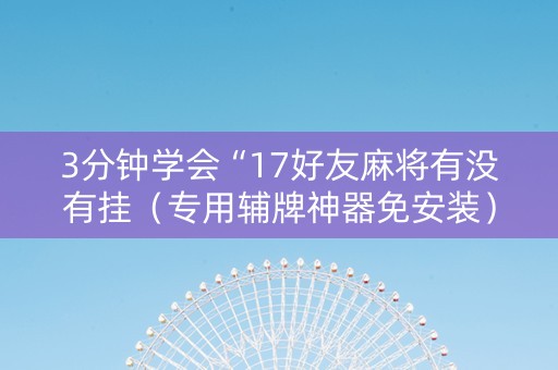 3分钟学会“17好友麻将有没有挂（专用辅牌神器免安装）