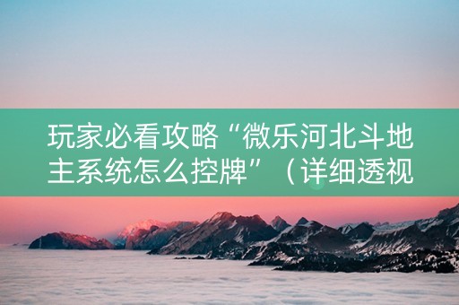 玩家必看攻略“微乐河北斗地主系统怎么控牌”（详细透视教程）-哔哩哔哩