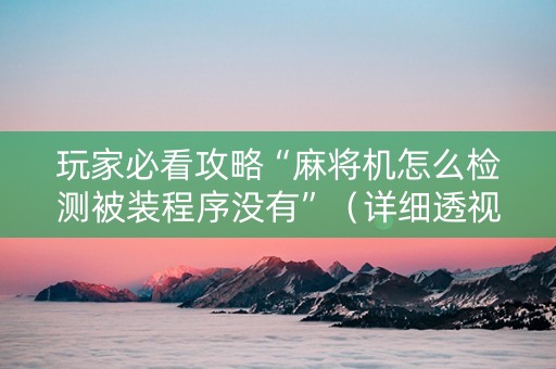 玩家必看攻略“麻将机怎么检测被装程序没有”（详细透视教程）-哔哩哔哩