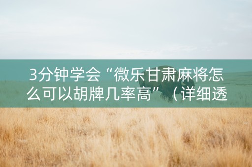 3分钟学会“微乐甘肃麻将怎么可以胡牌几率高”（详细透视教程）-哔哩哔哩
