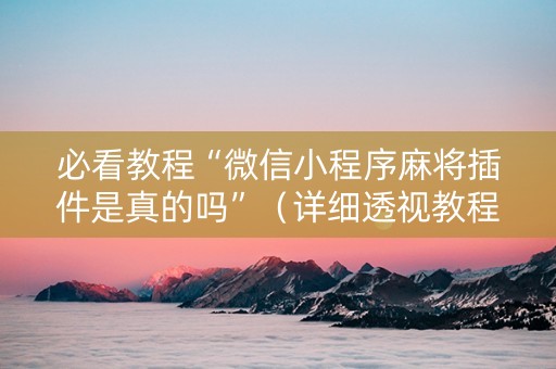 必看教程“微信小程序麻将插件是真的吗”（详细透视教程）-哔哩哔哩