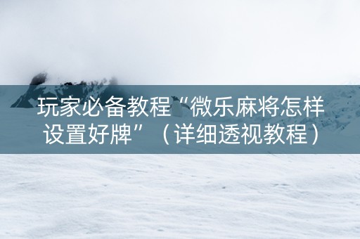 玩家必备教程“微乐麻将怎样设置好牌”（详细透视教程）-哔哩哔哩