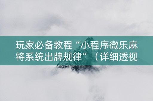 玩家必备教程“小程序微乐麻将系统出牌规律”（详细透视教程）-哔哩哔哩