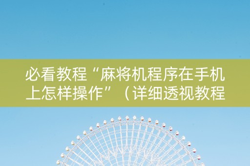 必看教程“麻将机程序在手机上怎样操作”（详细透视教程）-哔哩哔哩