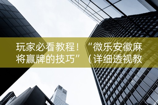 玩家必看教程！“微乐安徽麻将赢牌的技巧”（详细透视教程）-哔哩哔哩