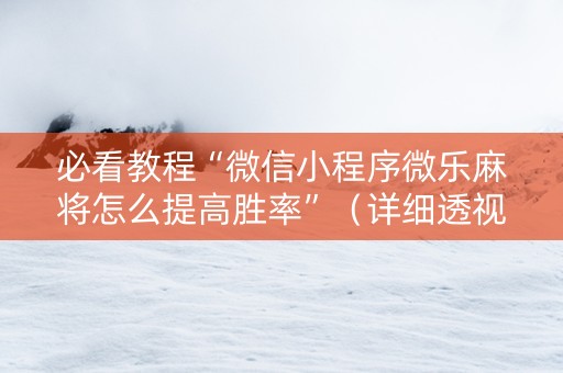 必看教程“微信小程序微乐麻将怎么提高胜率”（详细透视教程）-哔哩哔哩