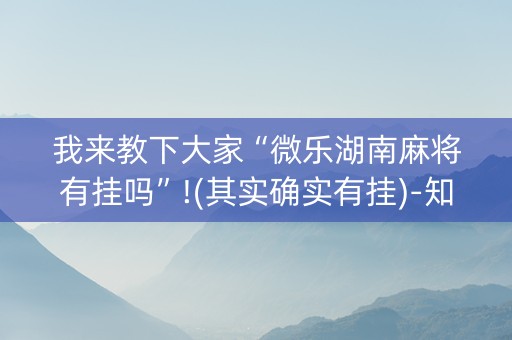 我来教下大家“微乐湖南麻将有挂吗”!(其实确实有挂)-知乎
