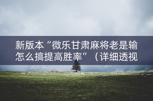 新版本“微乐甘肃麻将老是输怎么搞提高胜率”（详细透视教程）-哔哩哔哩
