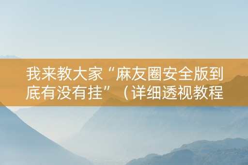 我来教大家“麻友圈安全版到底有没有挂”（详细透视教程）-哔哩哔哩