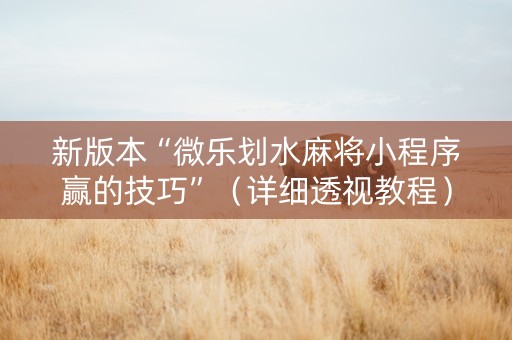 新版本“微乐划水麻将小程序赢的技巧”（详细透视教程）-哔哩哔哩