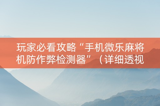 玩家必看攻略“手机微乐麻将机防作弊检测器”（详细透视教程）-哔哩哔哩