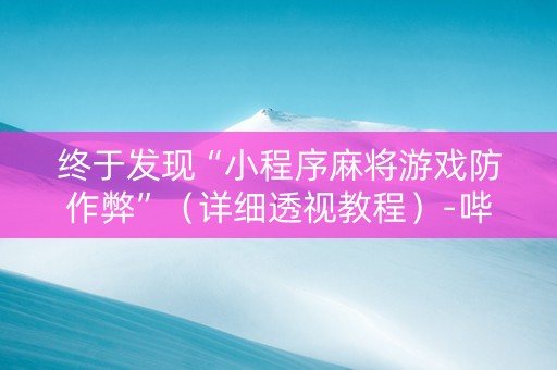 终于发现“小程序麻将游戏防作弊”（详细透视教程）-哔哩哔哩