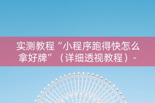 实测教程“小程序跑得快怎么拿好牌”（详细透视教程）-哔哩哔哩